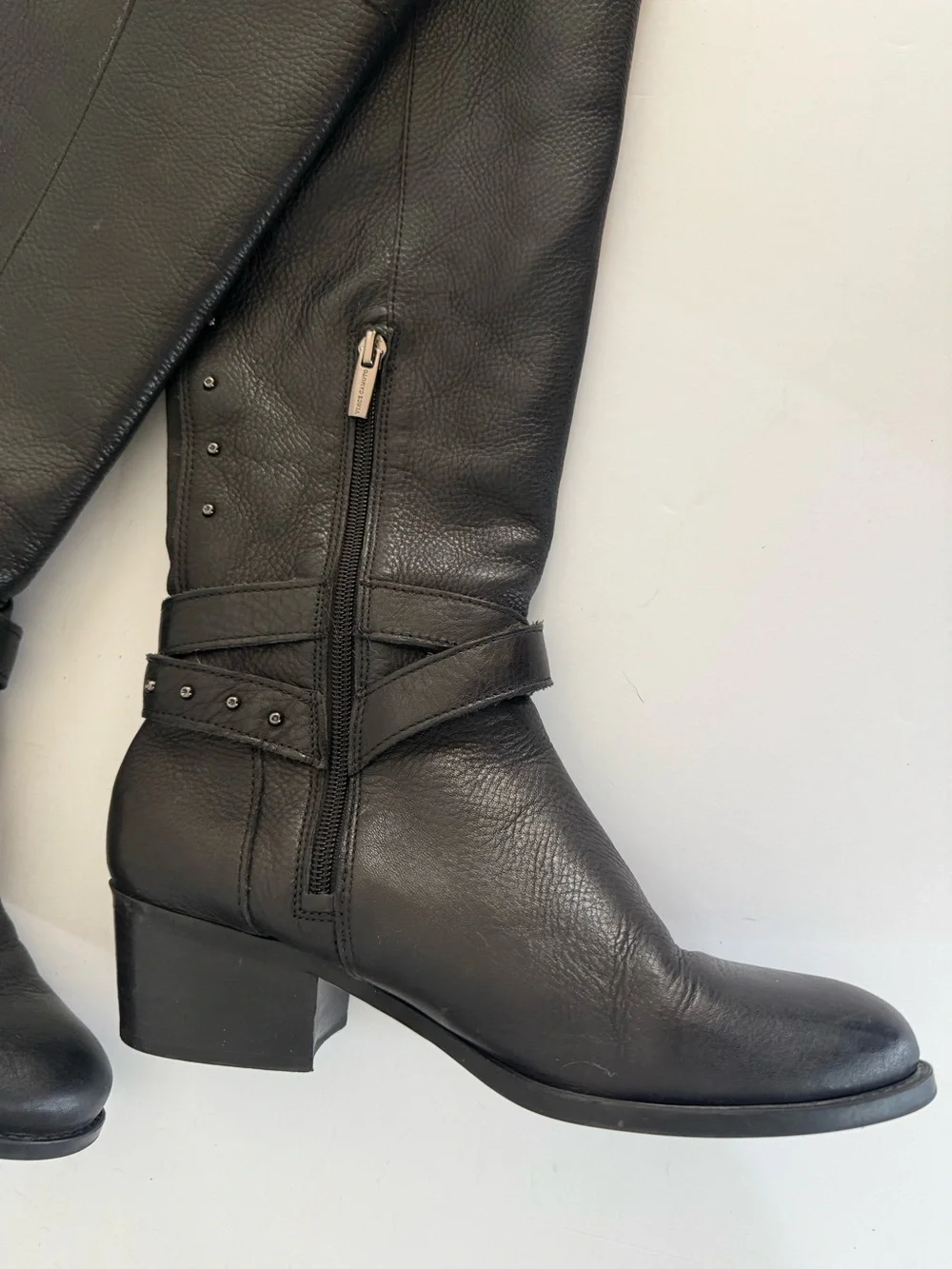 VINCE CAMUTO Bestan Black Leather Over Knee Riding Boots Studded Equestrian